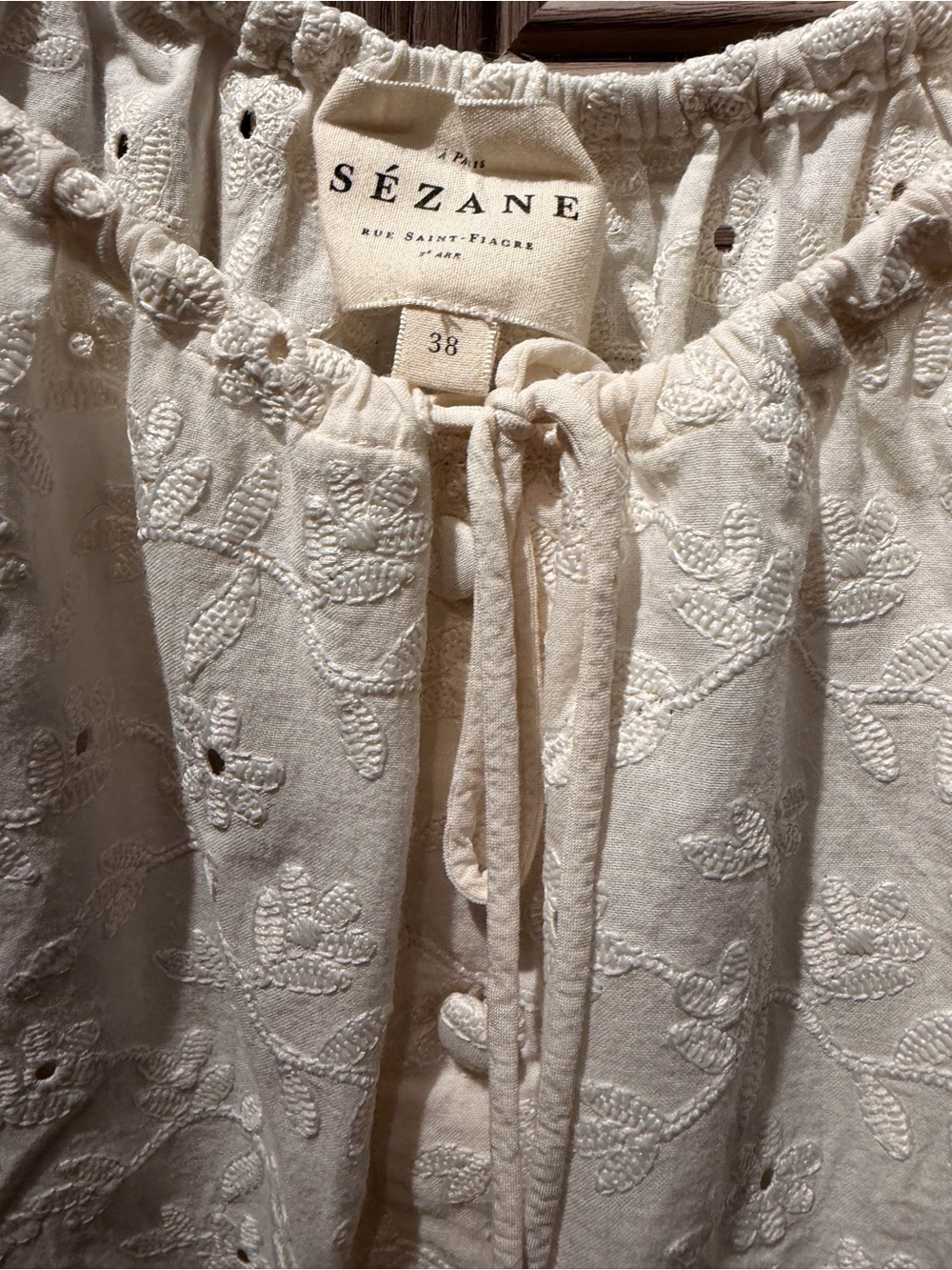 Sezane Vikaly Blouse Embroidered Cream - Size 6 Like New - Picture 7 of 7